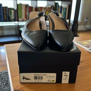 Meera, Black Leather sling back shoes. 38 1/2 M